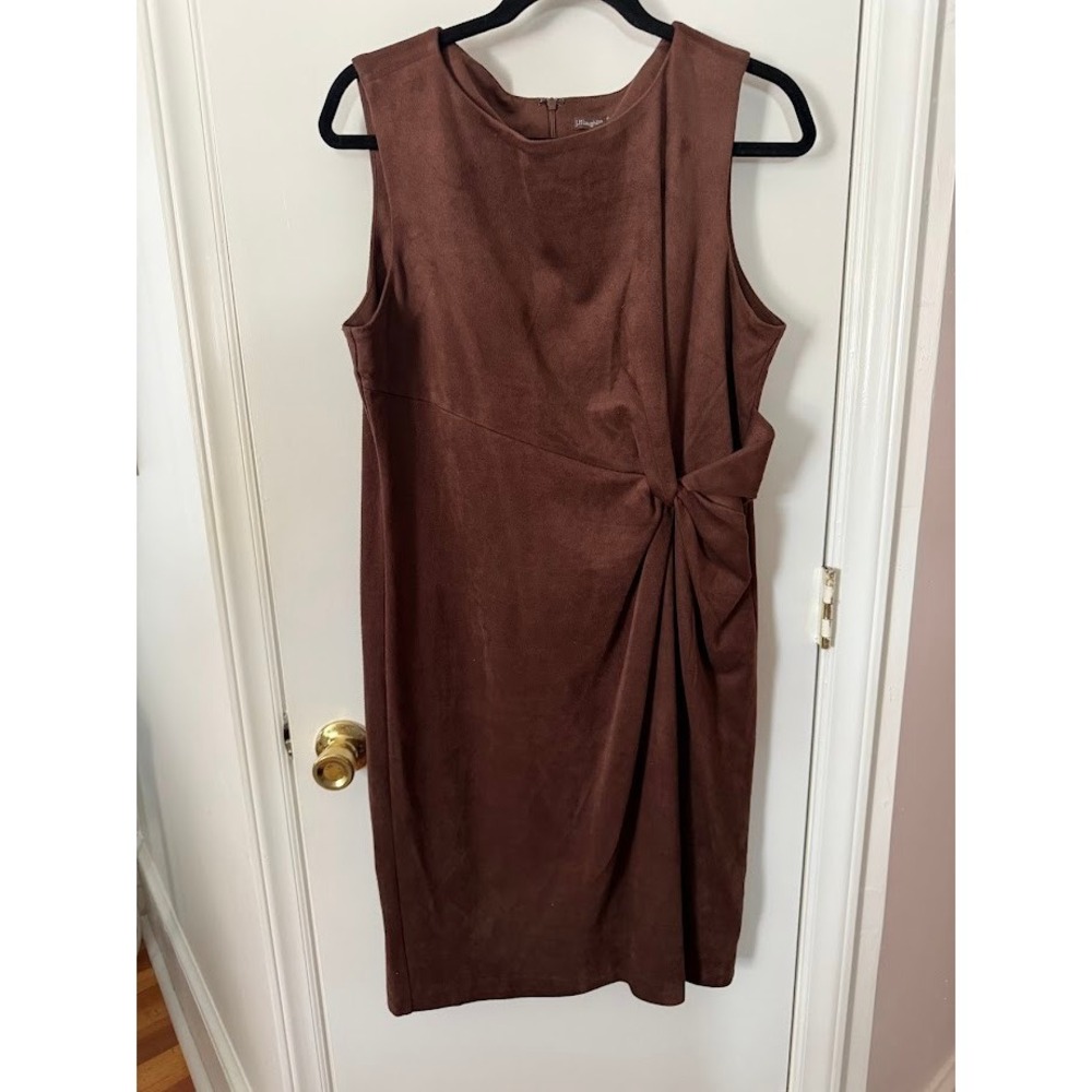 J McLaughlin Faux Suede Side Twist Lynda Sheath Stretch Dress XL Mocha‎